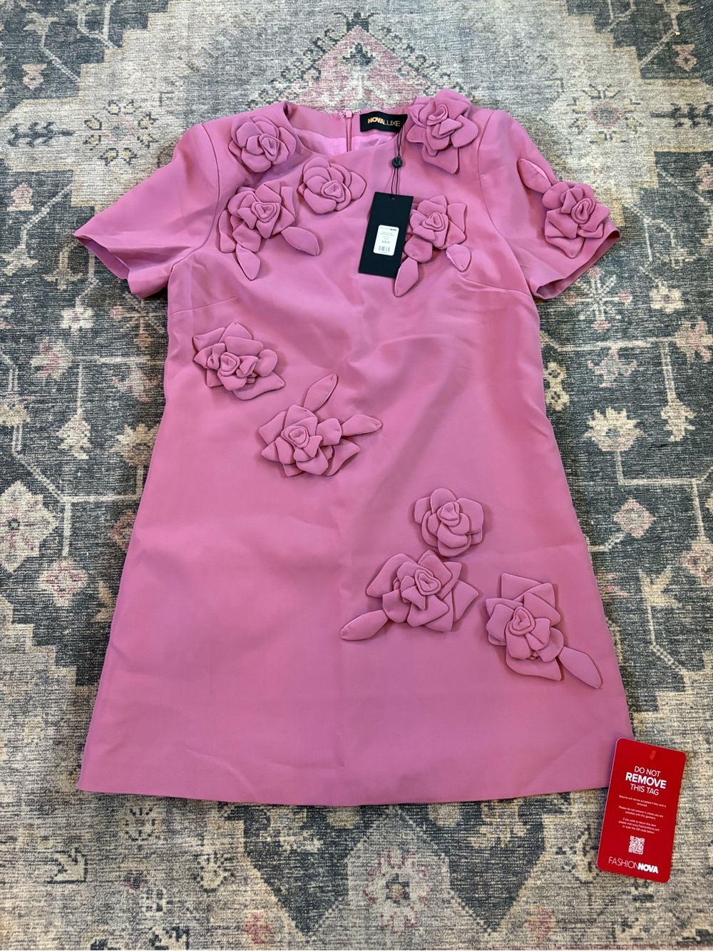 Fashion Nova Rose Pink 3D Floral Mini Dress